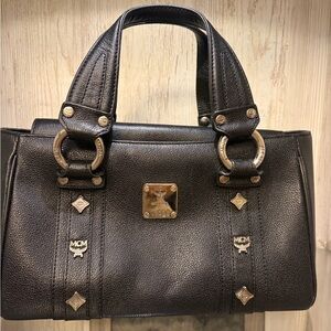 MCM Black Leather Bag with silver Accents